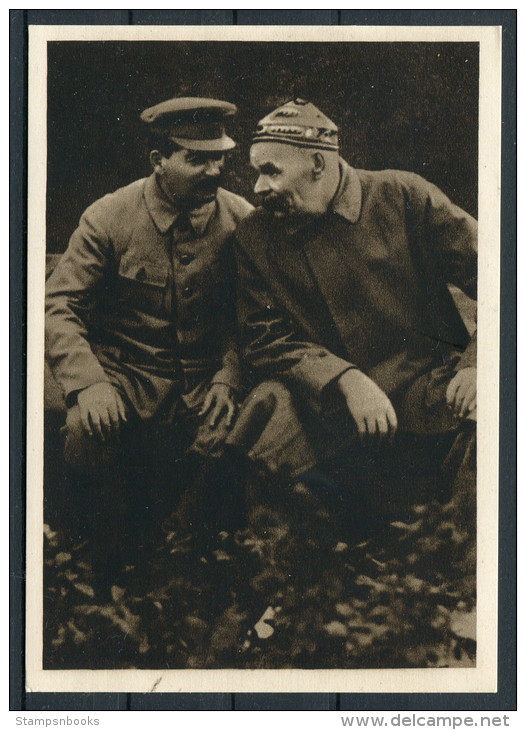 1945 Czechoslovakia STALIN &amp; MAXIMA GORKEHO Propaganda Postcard - Politicians & Soldiers