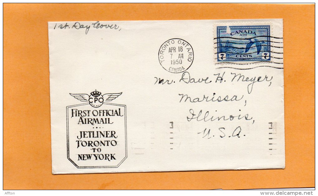 Canada 1950 Air Mail FDC Mailed To USA - Erst- U. Sonderflugbriefe