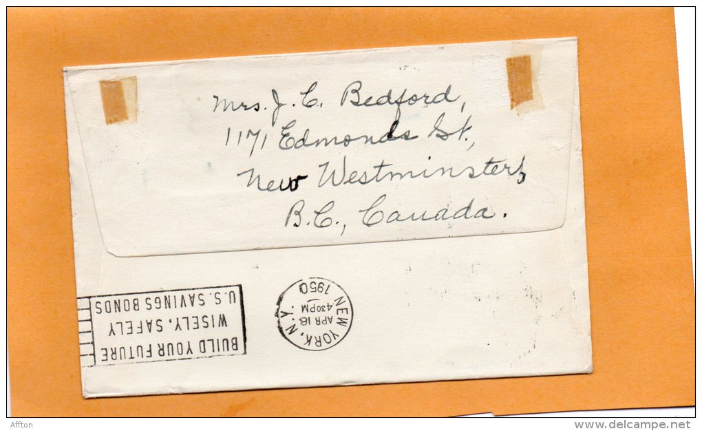 Canada 1950 Air Mail FDC Mailed To USA - Premiers Vols