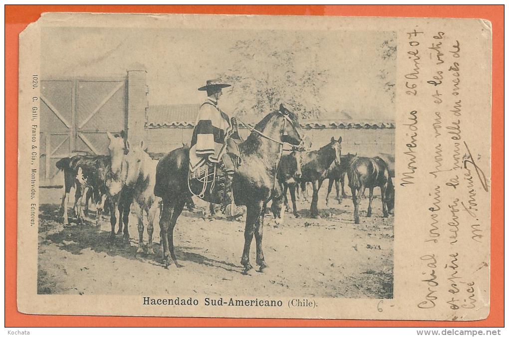 HC723, Hacendado Sud - Americano ,  Circulée 1907 , Cowboy , Précurseur - Cile