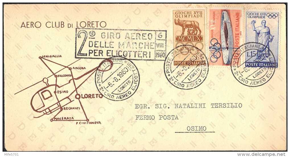 ITALIA - 2° GIRO AEREO DELLE MARCHE PER ELICOTTERI - 7 BUSTE CON TUTTI GLI ANNULLI DELLE TAPPE DEL GIRO - 6.8.1960