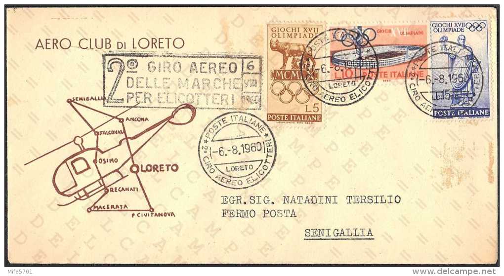 ITALIA - 2° GIRO AEREO DELLE MARCHE PER ELICOTTERI - 7 BUSTE CON TUTTI GLI ANNULLI DELLE TAPPE DEL GIRO - 6.8.1960