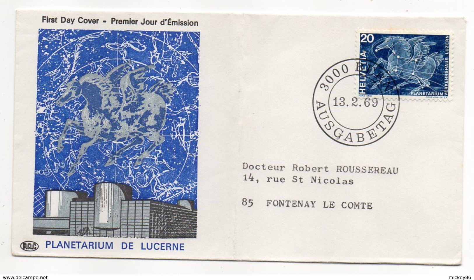 Suisse-1969-FDC Enveloppe-Planétarium De Lucerne Pour La France - FDC