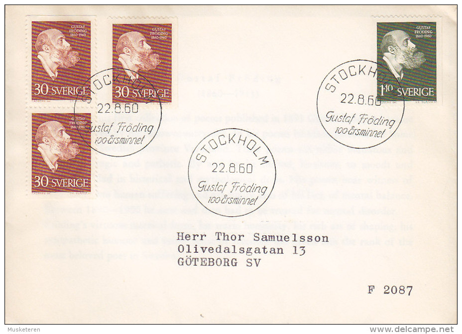 Sweden Ersttags Brief FDC Cover 1960 Gustaf Fröding - FDC