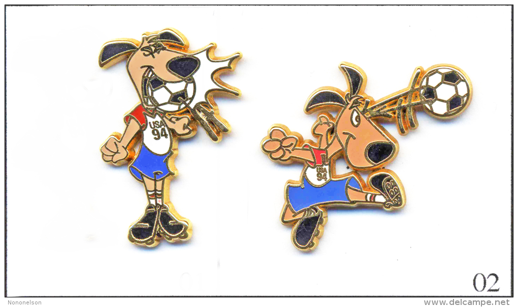 Lot 2 Pin´s - Football Coupe Du Monde USA 94 - Mascotte Chien Striker. Est. Starpin´s 92 ISL. Zamac. T114-02 - Football