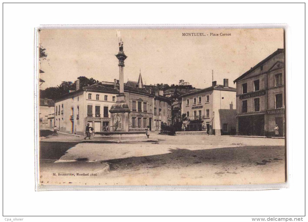 01 MONTLUEL Place Carnot, Animée, Société Economique, Janin Coiffeur, Poste, Ed Brossette, 190? - Montluel