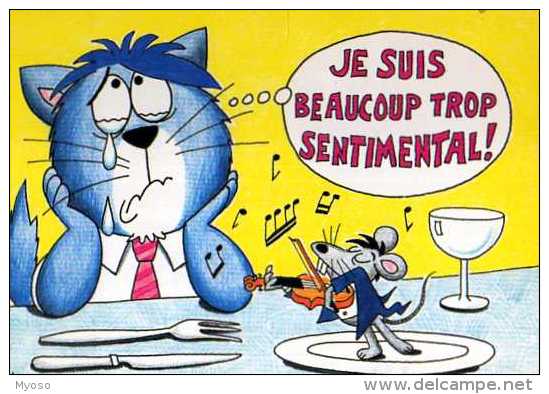 BARBEROUSSE Je Suis Beaucoup Trop Sentimental, Chat A Table, Souris,violon, Verre, Couverts Assiette, Notes De Musique - Barberousse