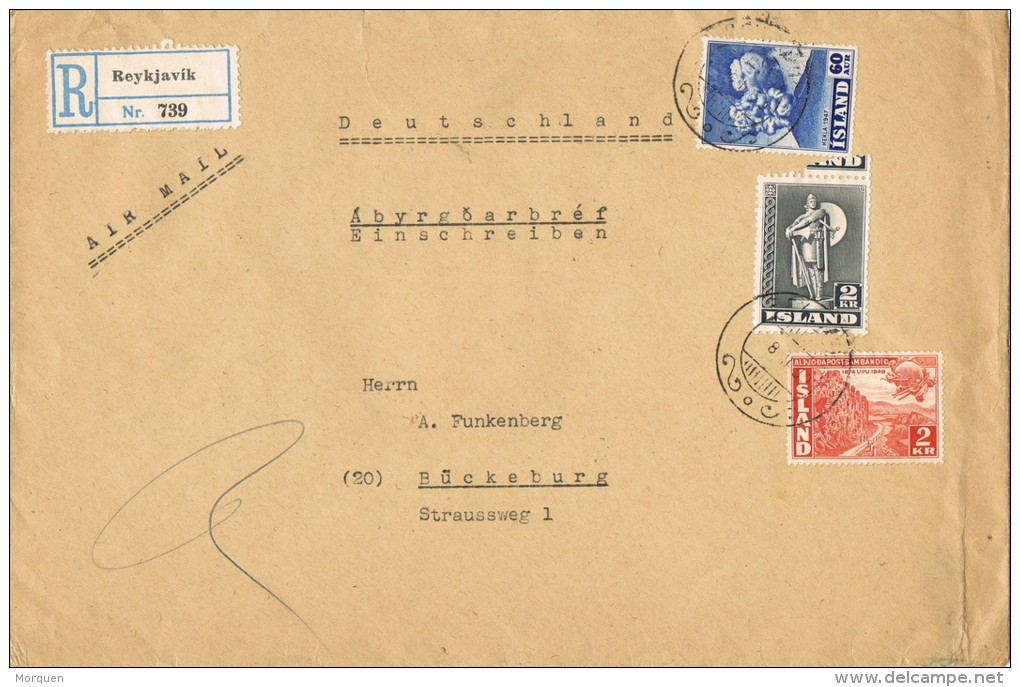 6829. Carta Certificada Aerea REYKJAVIK (Islandia) 1950 - Brieven En Documenten