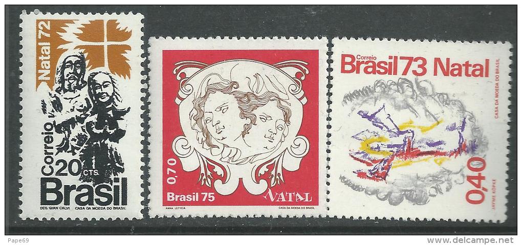 Brésil  N° 1013 + 1076 + 1170 XX  Noël 1972, 1973 , 1975,  Les 3 Valeurs  Sans Charnière, TB - Neufs