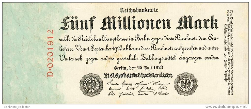 Deutschland, Germany - 5 Mio. Mark, Reichsbanknote, Ro. 94 ,  ( Serie D ) XF ( II ), 1923 ! - 5 Mio. Mark