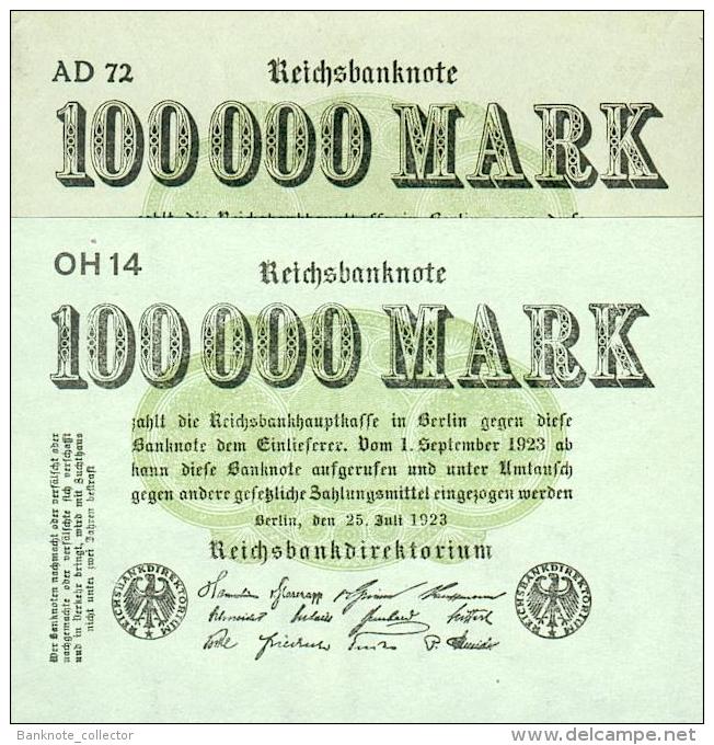 Deutschland, Germany - 2 X 100 000 Mark, Reichsbanknote, Ro. 90 A ,  ( Serie AD & OH ) UNC ( I ) 1923 ! - 100000 Mark