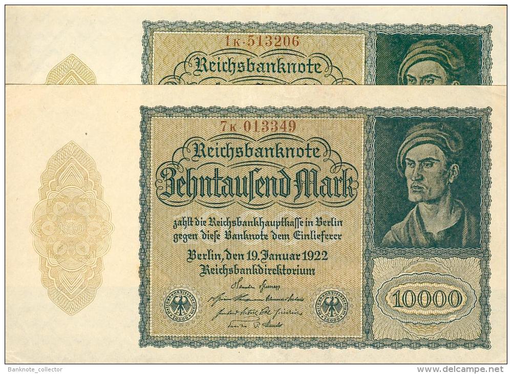 Deutschland, Germany - 2 X 10 000 Mark, Reichsbanknote, Ro. 69 C ,  ( Serie K ) XF ( II ) 1922 ! - 10000 Mark