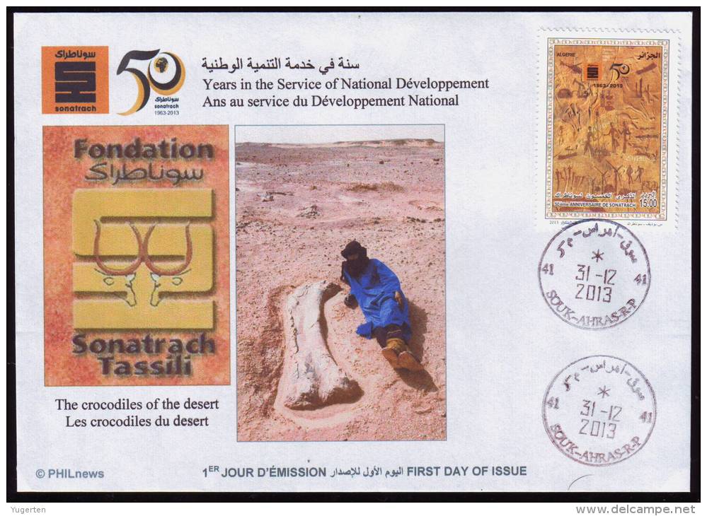 ALGERIE ALGERIA 2013 - FDC - Prehistory Rupestry - Tassili Rock Carvings Crocodiles Krokodile Cocodrilos - Prehistory