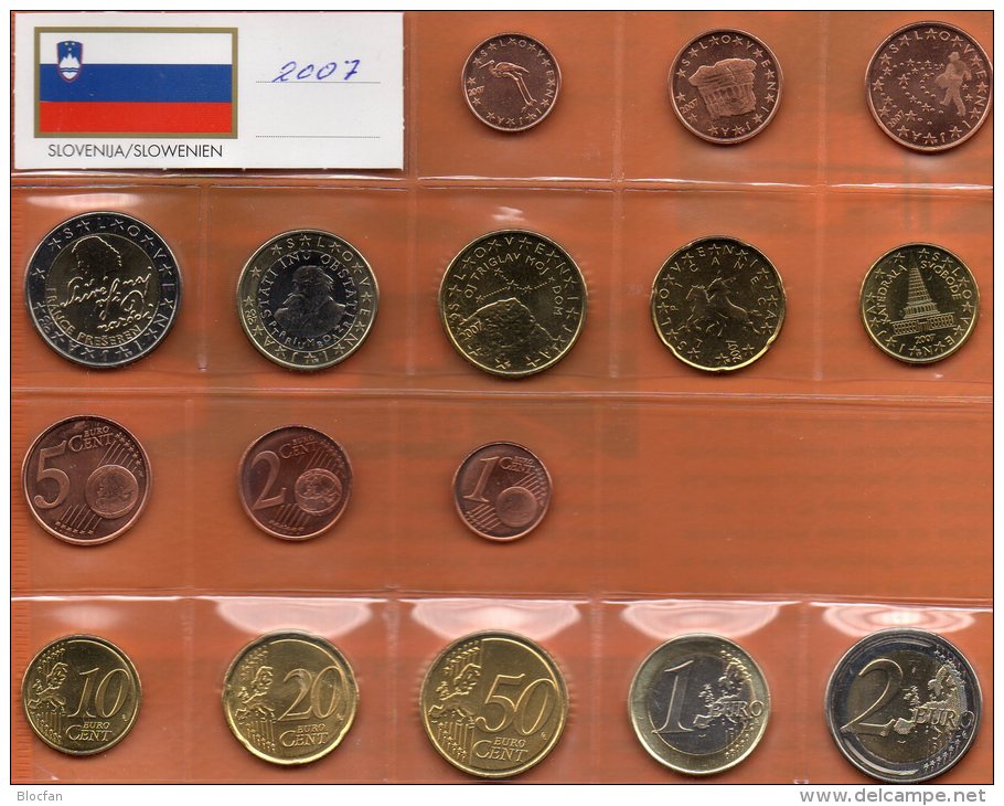 €-Einführung In Slowenien 2007 Prägeanstalt Ljubljana Stg. 16€ Stempelglanz Staatlichen Münze New Set Coins Of Slovenija - Slovenië