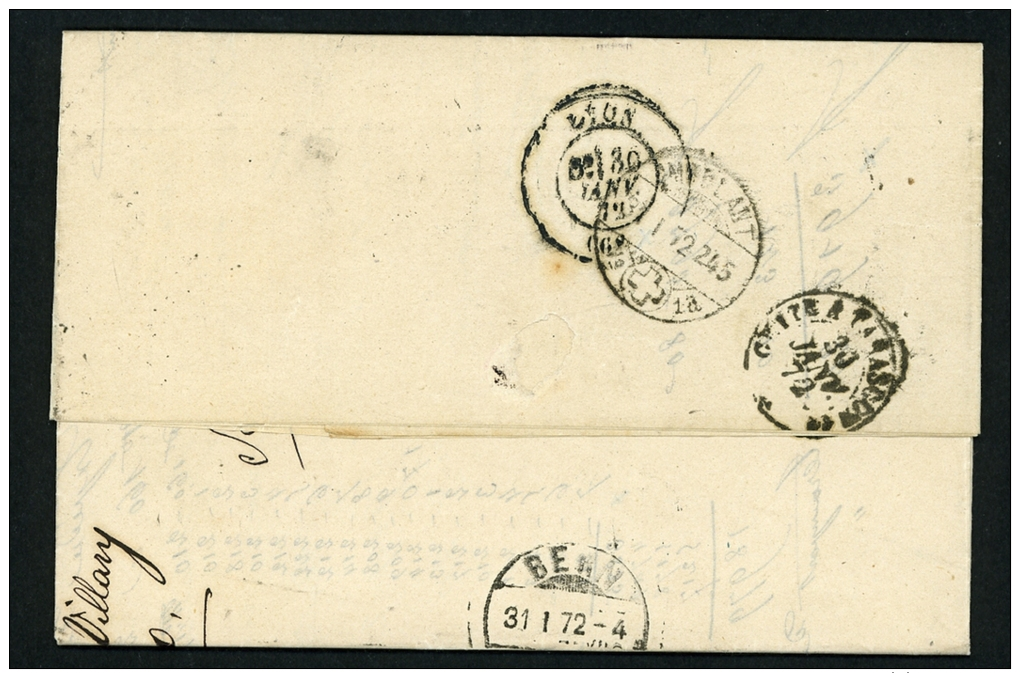 France 1872 Lettre Affr.30 C. Type Bordeaux Oblit. RARE Ambulant "CT1+GARE DE NIMES"(Gard)> Bern Suisse (cover) - 1849-1876: Periodo Classico