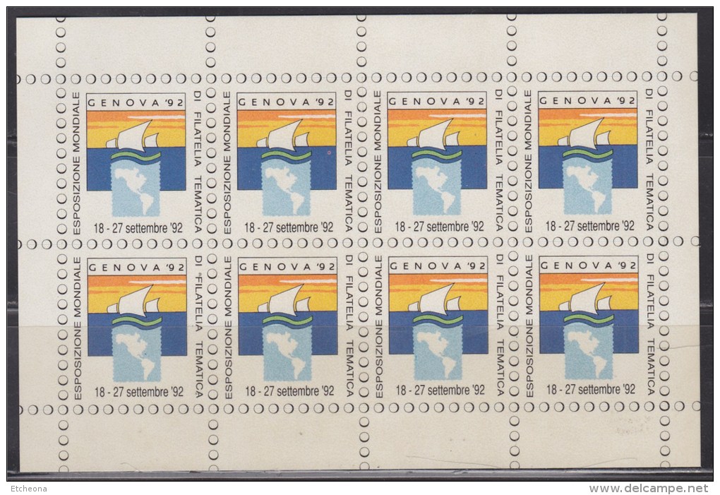 = Genova 92 Esposizione Mondiale Di Filatelia Tematica 18 - 27 September 1992 Autocollants  X 8 Neufs - Philatelic Fairs