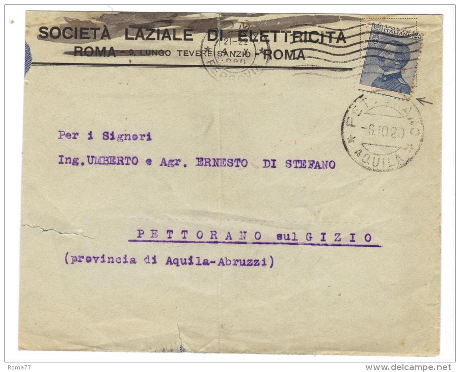 BOL1134 - REGNO , Lettera Per Pettorano 4/10/1920 : 25 Cent Con Dent Spostata - Storia Postale