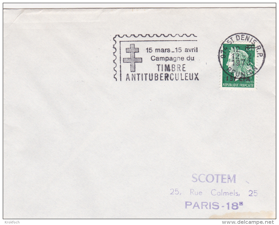 Saint-Denis Réunion 1970 - Flamme Timbre Antituberculeux - Croix Lorraine - Lettres & Documents