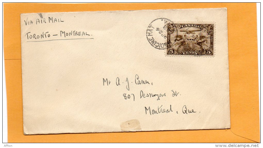 Toronto To Montreal 1929 Canada Air Mail Cover - Premiers Vols