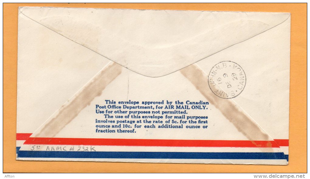 Moncton To St John 1929 Canada Air Mail Cover - First Flight Covers