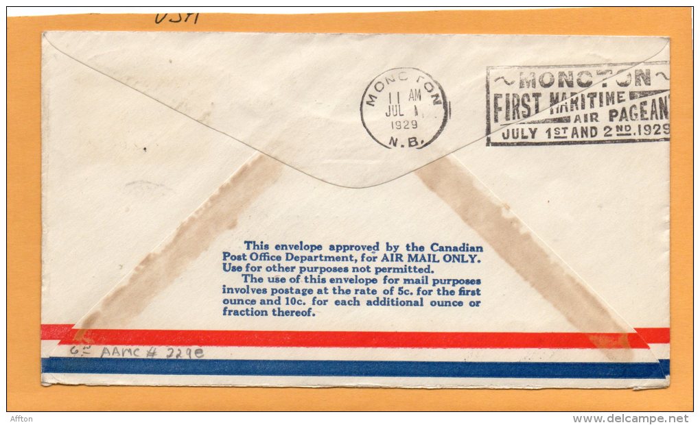 St John To Moncton 1929 Canada Air Mail Cover - First Flight Covers