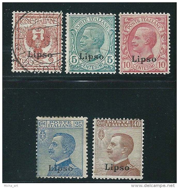 Italian Colonies 1912 Greece Aegean Islands Egeo Lipso Short Set No 1,2,3,5,6 MH/Used T0656 - Egée (Lipso)