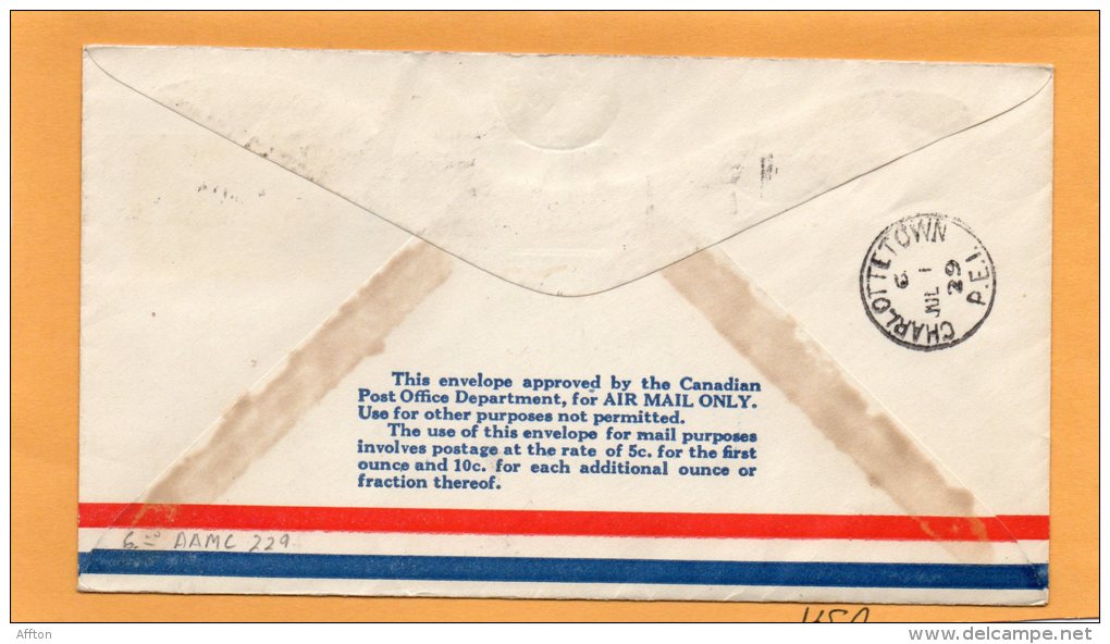 Moncton To Charlottetown 1929 Canada Air Mail Cover - First Flight Covers