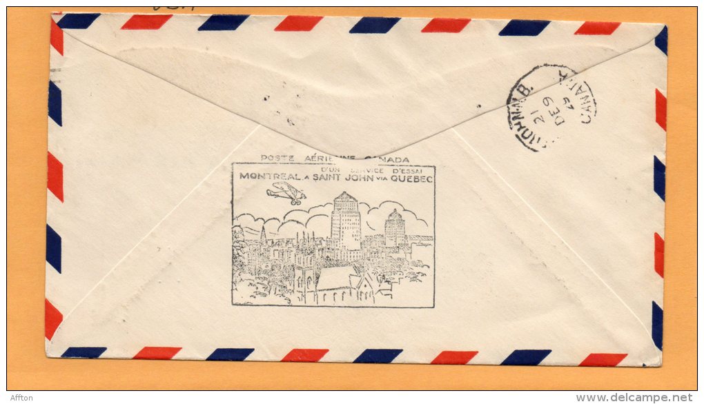 Montreal To Saint John Via Quebec 1929 Canada Air Mail Cover - First Flight Covers