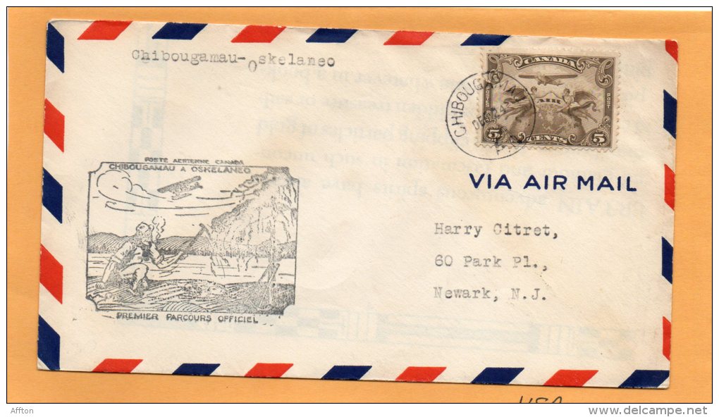 Chibougamau To Oskelaneo 1929 Canada Air Mail Cover - First Flight Covers