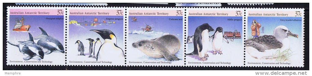1988  AAT  Antarctic Birds And Mammals  Strip Of 5   Sc L76  MNH - Unused Stamps
