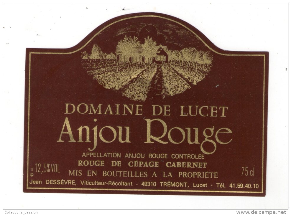 étiquette , ANJOU ROUGE , Domaine De LUCET , J. Dessèvre , 49 , TREMONT - Vino Rosso