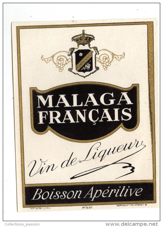 étiquette , MALAGUA FRANCAIS , Vin De Liqueur , Boisson Apéritive - Other & Unclassified