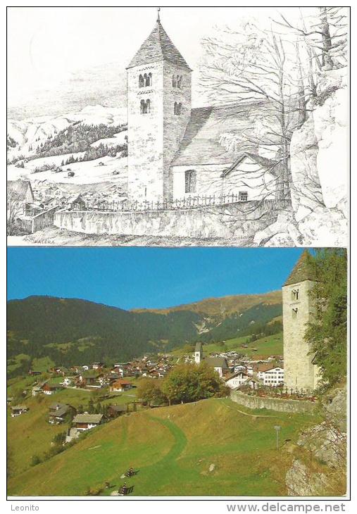 FALERA Ob Laax Alte Kirche SOGN REMIGIUS Abendmahl-Fresko Federzeichnung 4 Karten - Laax