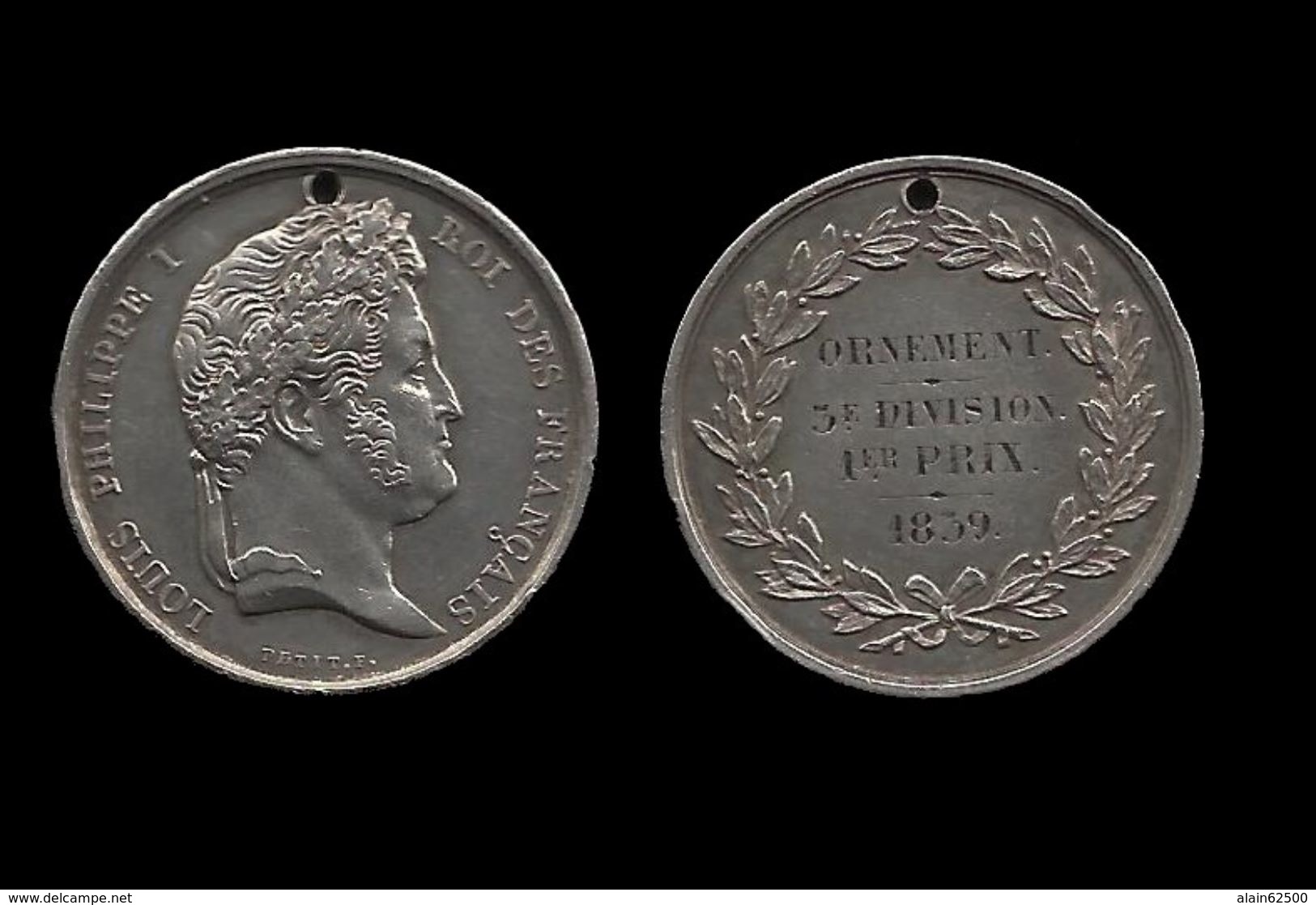 MEDAILLE DE LOUIS - PHILIPPE I . ORNEMENT . 3eDIVISION . 1ER PRIX . 1839 . - Royal / Of Nobility