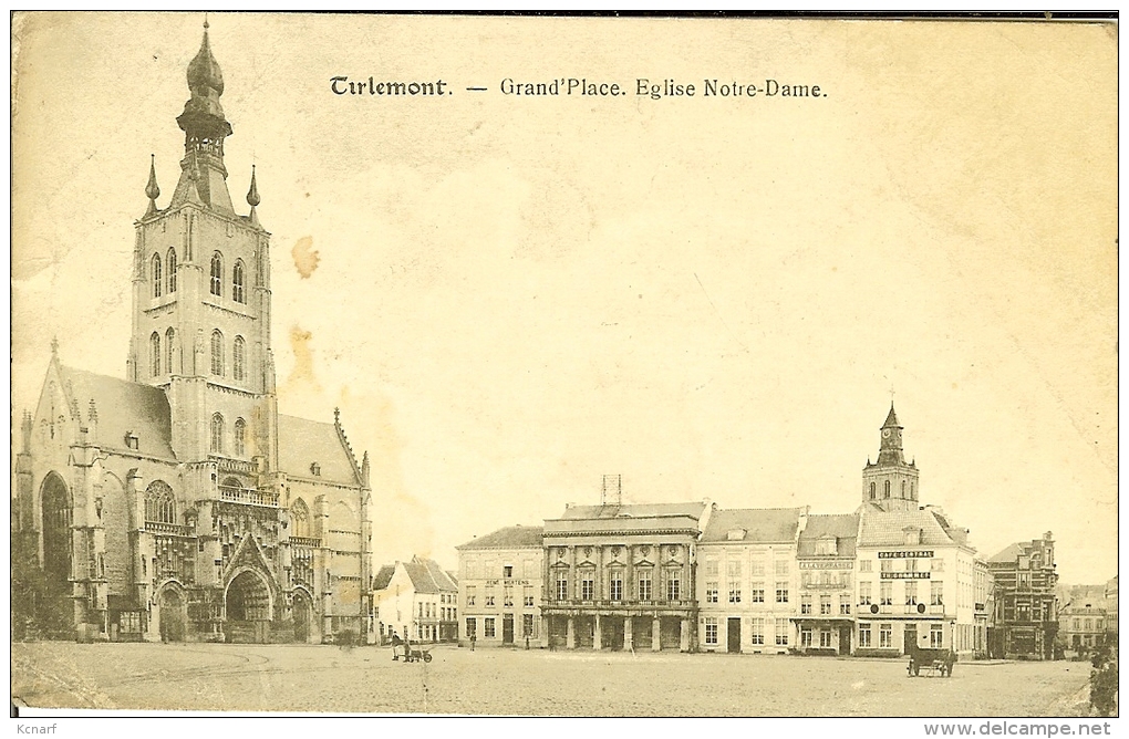 CP De TIRLEMONT ( Tienen) " Grand'place . Eglise Notre-Dame "  Franchise S.M.B  1920 - Tienen