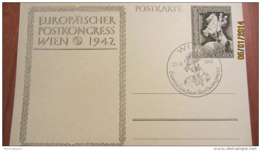Postkarte Zum Europäischen Postkongress Wien 1942 Ganzsache "Drittes Reich" Mi-Nr. P295 Mit SoStpl: Wien 20.10.1942 - Sonstige & Ohne Zuordnung