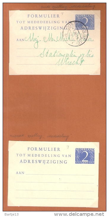 NEDERLAND FORMULIER TOT MEDEDELING ADRESWIJZIGING KLEIN 2 CT.KRIMPEN GEBR.+ONGEBRUIKT - Postal Stationery