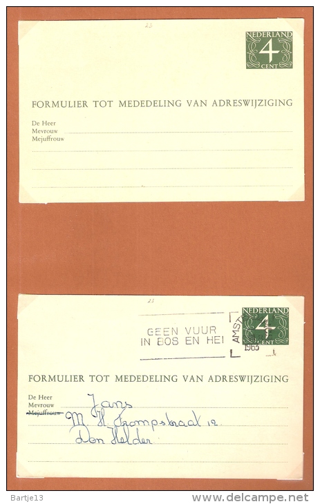 NEDERLAND FORMULIER TOT MEDEDELING ADRESWIJZIGING 4 CT.KRIMPEN GEBRUIKT 1963+ONGEBRUIKT - Postal Stationery