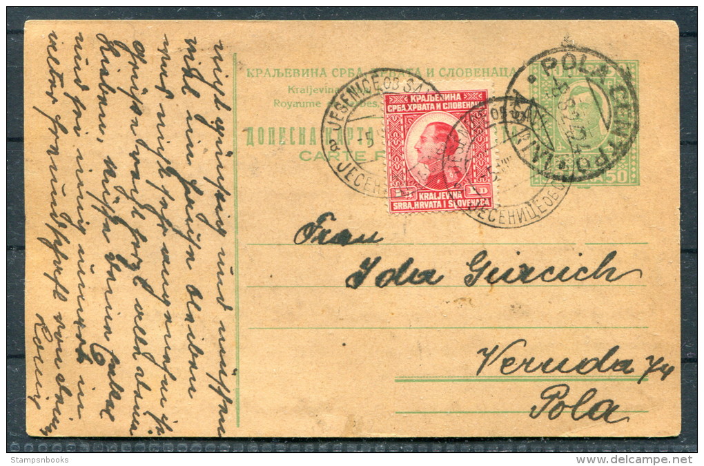 1924 Yugoslavia / Slovenia JESENICE - POLA, Italy Uprated Stationery Postcard - Slovenia