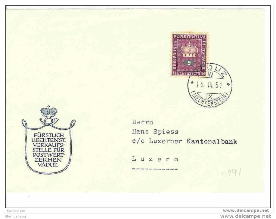 CH 0291 - Enveloppe Avec Timbre Taxe 5cts Cachet De Vaduz 1951 - Portomarken