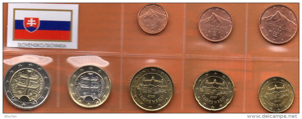 Neu €-Einführung Slowakei 2009 Prägeanstalt Bratislava Stg 16€ Stempelglanz Staatlichen Münze New Set Coins Of Slovensko - Eslovaquia