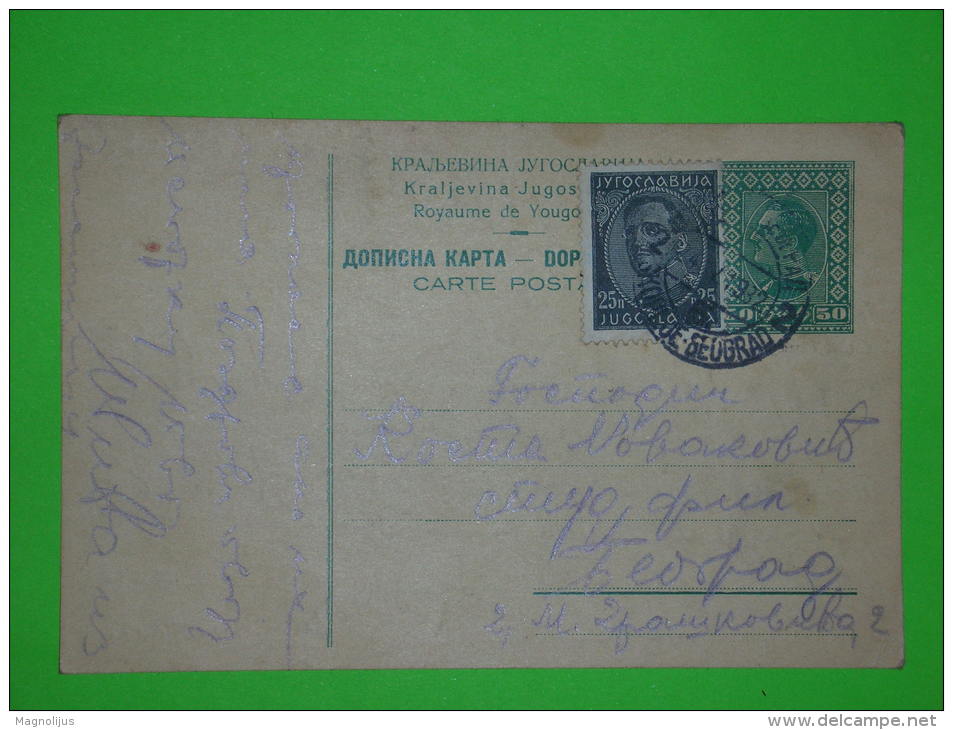 Yugoslavia Kingdom,Stationery Postcard,railway Seal Skoplje-Beograd 2,train Stamp,ambulant Post Office,vintage - Postal Stationery