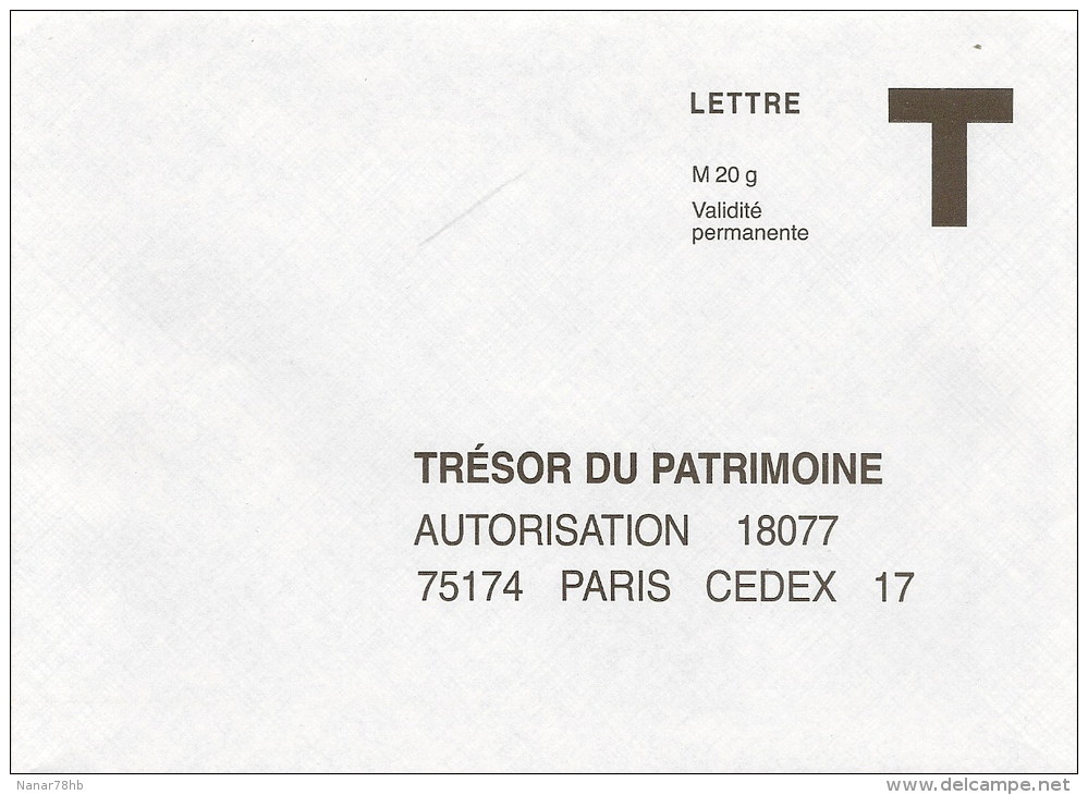 Lettre T Pour Le Trésor Du Patrimoine à Validité Permanente - Cartes/Enveloppes Réponse T
