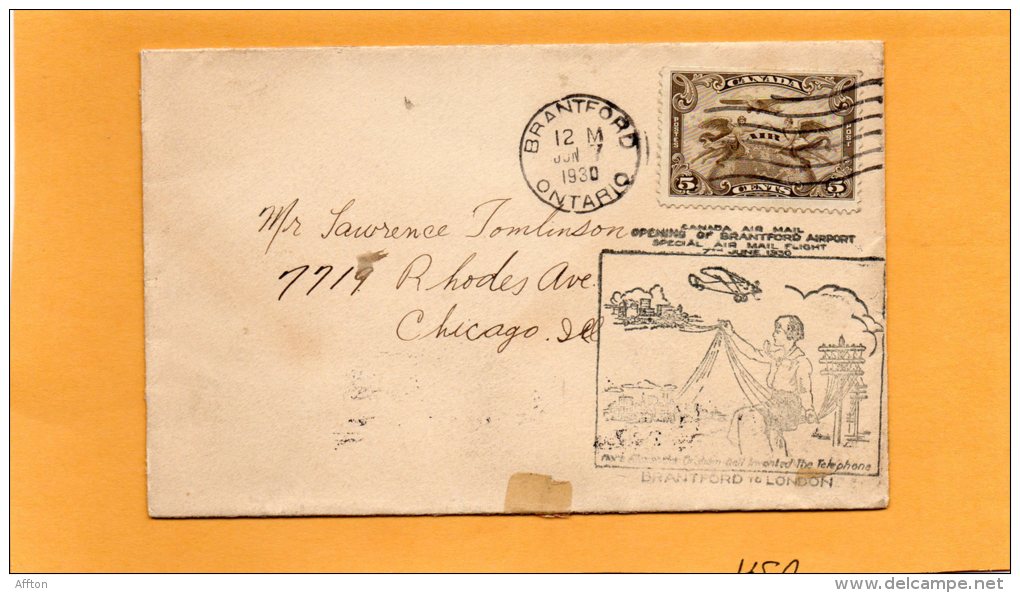 Branford To London 1930 Canada Air Mail Cover - Eerste Vluchten