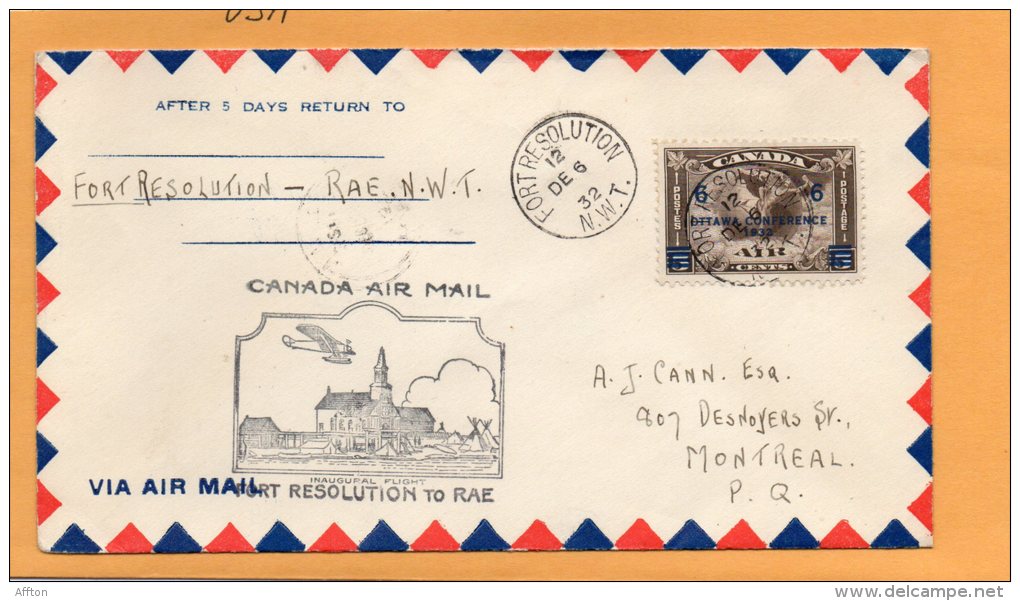 Fort Resolution To Rae NWT 1932 Canada Air Mail Cover - First Flight Covers