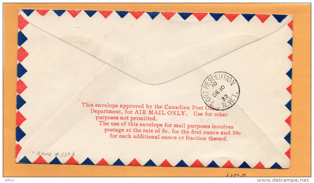 Great Bear Lake To Fort Resolution 1932 Canada Air Mail Cover - Premiers Vols