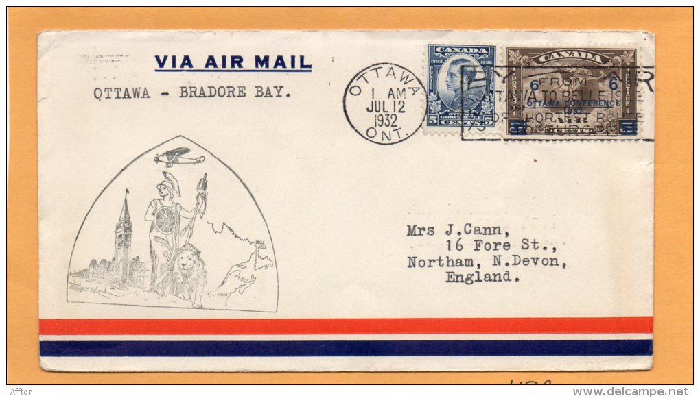 Ottawa To Bradore Bay 1932 Canada Air Mail Cover - First Flight Covers