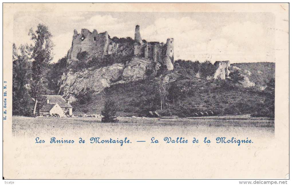Les Ruines De Montaigle. - La Vallée De La Molignée;   1900  Prachtig Poststuk: Dinant ; Gand ; Okegem - Onhaye