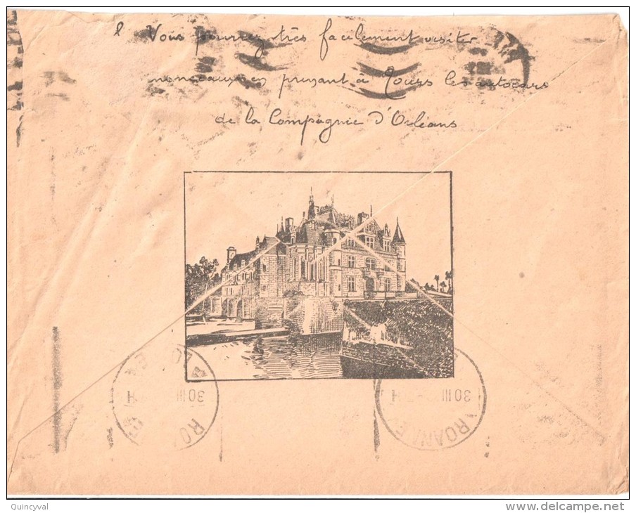 2682 Enveloppe Illustrée Au Verso Château De Chenonceaux Probablement Compagnie D'Orléans Recto Dégradé à L'oblitération - Châteaux