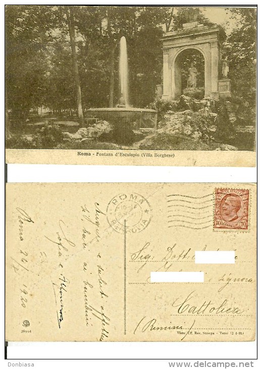 Roma: Villa Borghese - Fontana D´Esculapio. Cartolina Fp Viaggiata 1920 - Parques & Jardines